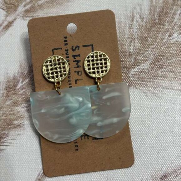 Mint Marble Acetate & Gold Drop Earrings - Geo - Picture 2 of 3